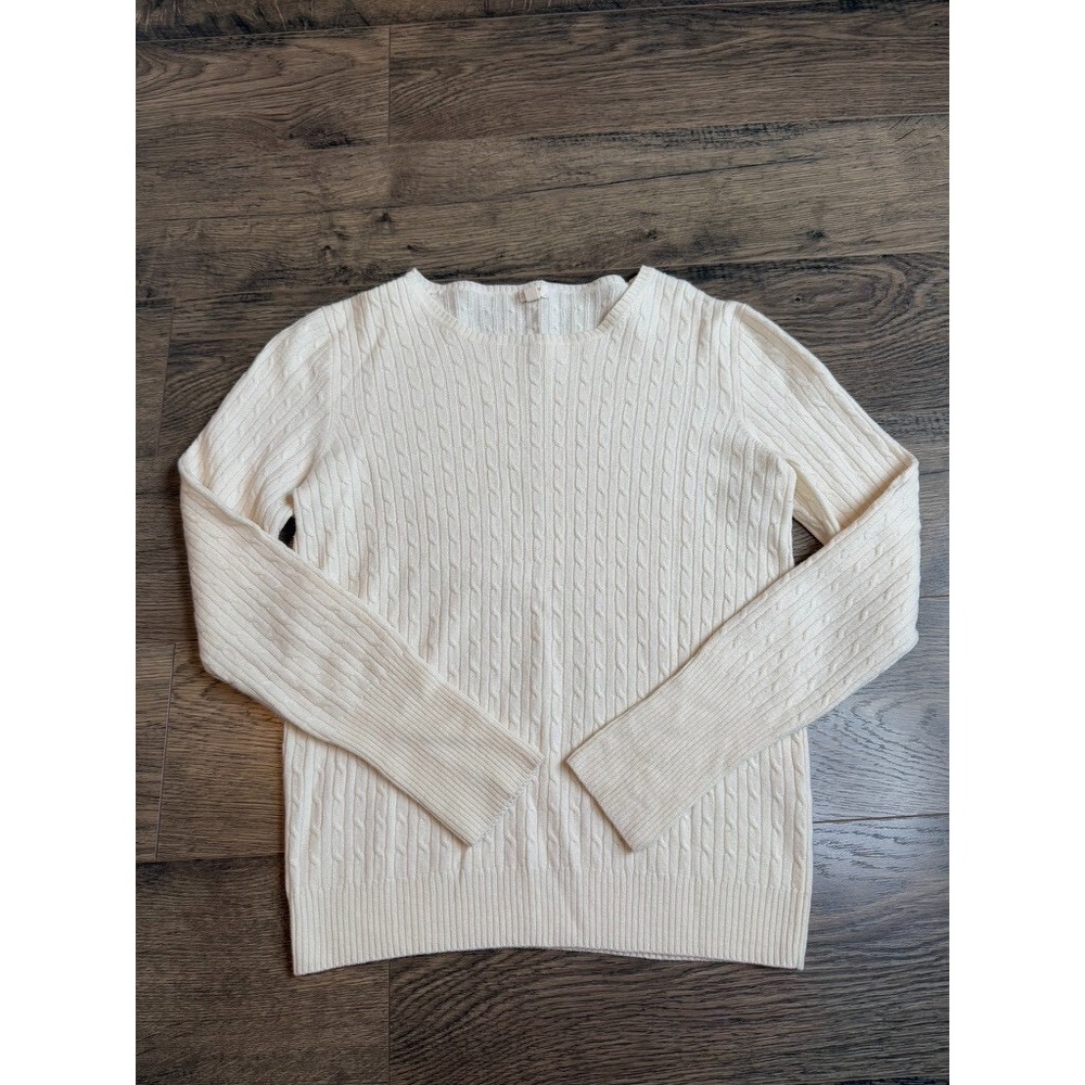 EUC Womens J Crew cableknit cream sweater wool lyocell nylon cashmere size S